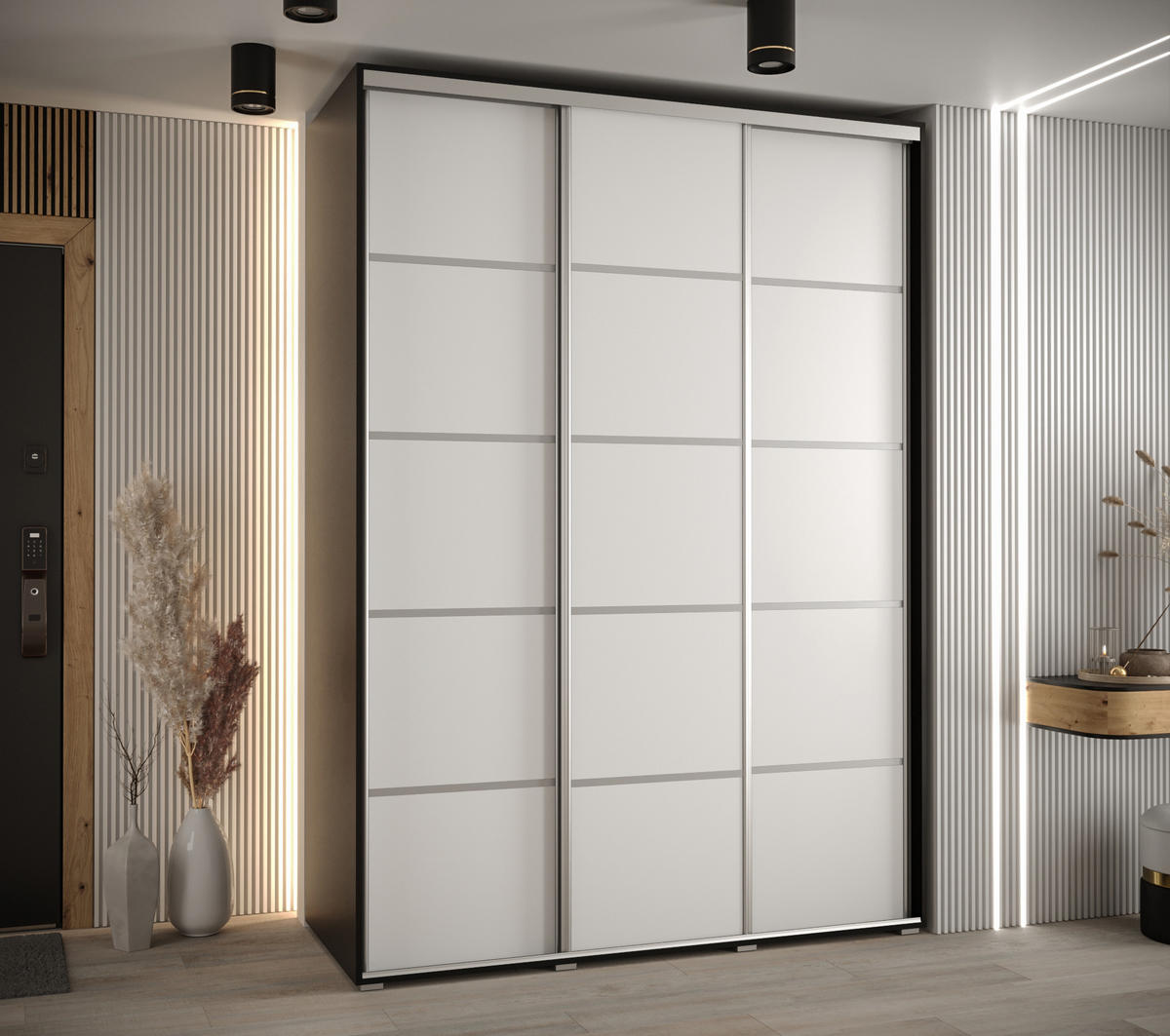 SCHWEBETÜRENSCHRANK 235,2/180/60 3-türig - Silberfarben/Schwarz, Holz/Metall (180/235/60cm) - Abiks Möbel