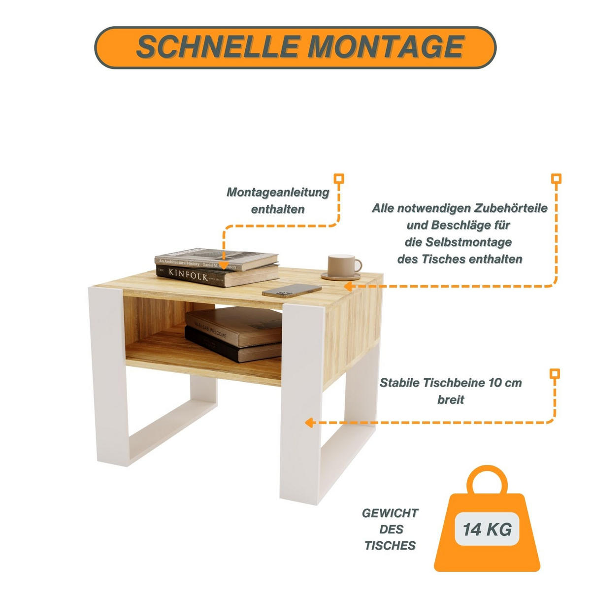 COUCHTISCH Karo65 65/45/53,6 - Alteiche/Weiß, Holzwerkstoff (53/65/45cm) - RAUMHIRSCH FURNITURE