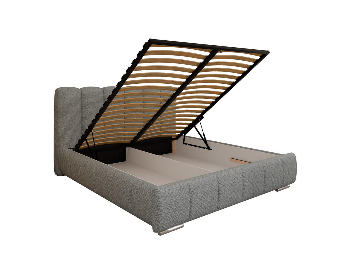 POLSTERBETT ZAIRA 160 x 200 cm mit Bettkasten und Lattenrost, 7-Zonen-Taschenfederkernmatratze CIRA (24 cm) – Grau - Grau, Holz (120/206cm) - Panda Möbel