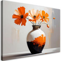BILD auf Leinwand, Orangefarbene Blumen in einer dekorativen schwarz-weißen Vase - Orange, Textil (45/30cm) - Feeby