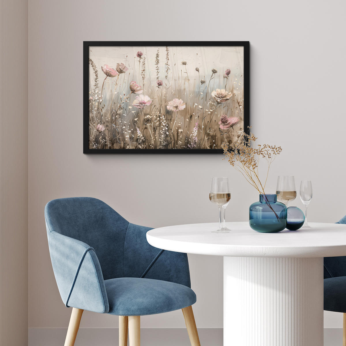 POSTER MIT RAHMEN Blumen - Rosa - Modern - Beige 60x40 cm - Beige, Papier (60/40cm) - MuchoWow