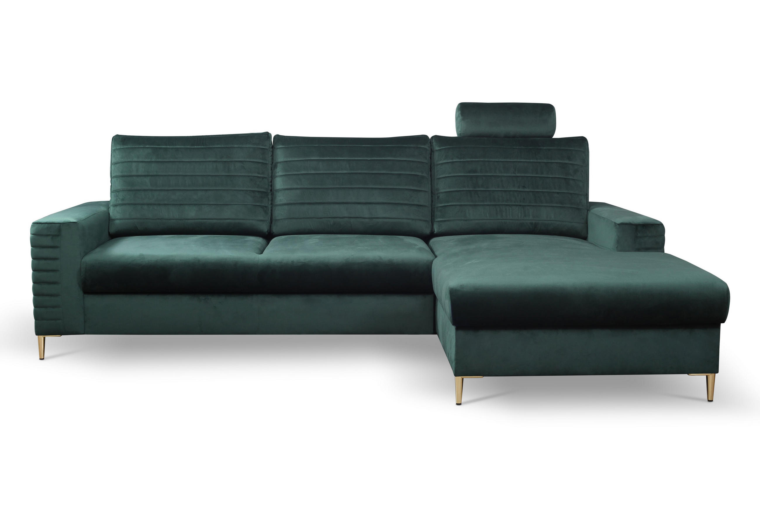 ECKSOFA GRIFO R-S Grün Velours-Stoff mit Schlaffunktion - Grün, Holz (253/165cm) - MASSENO