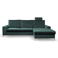 ECKSOFA GRIFO R-S Grün Velours-Stoff mit Schlaffunktion - Grün, Holz (253/165cm) - MASSENO
