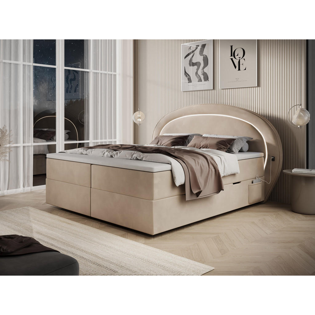 Thumbnail - wonello Boxbett, Beige, Textil, Höhe ca. 25 cm, 200x200 cm, Schlafzimmer, Betten, Boxspringbetten