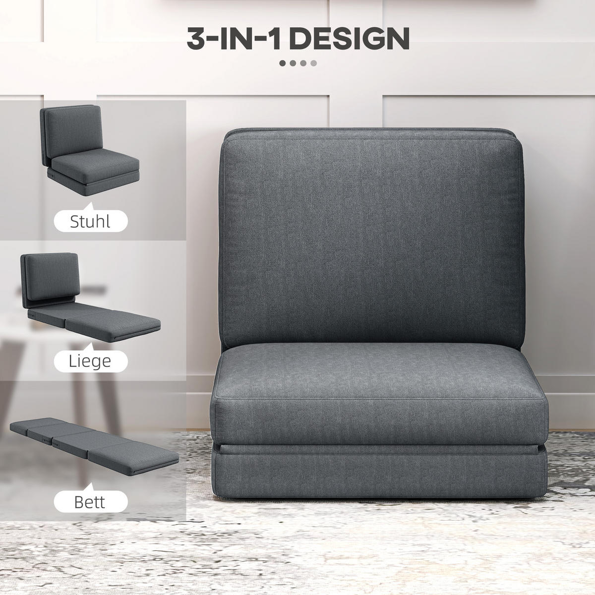 BODENSOFA 3-in-1, bis 240 kg belastbar, Dunkelgrau - Dunkelgrau, Kunststoff (268/18/75cm) - HOMCOM