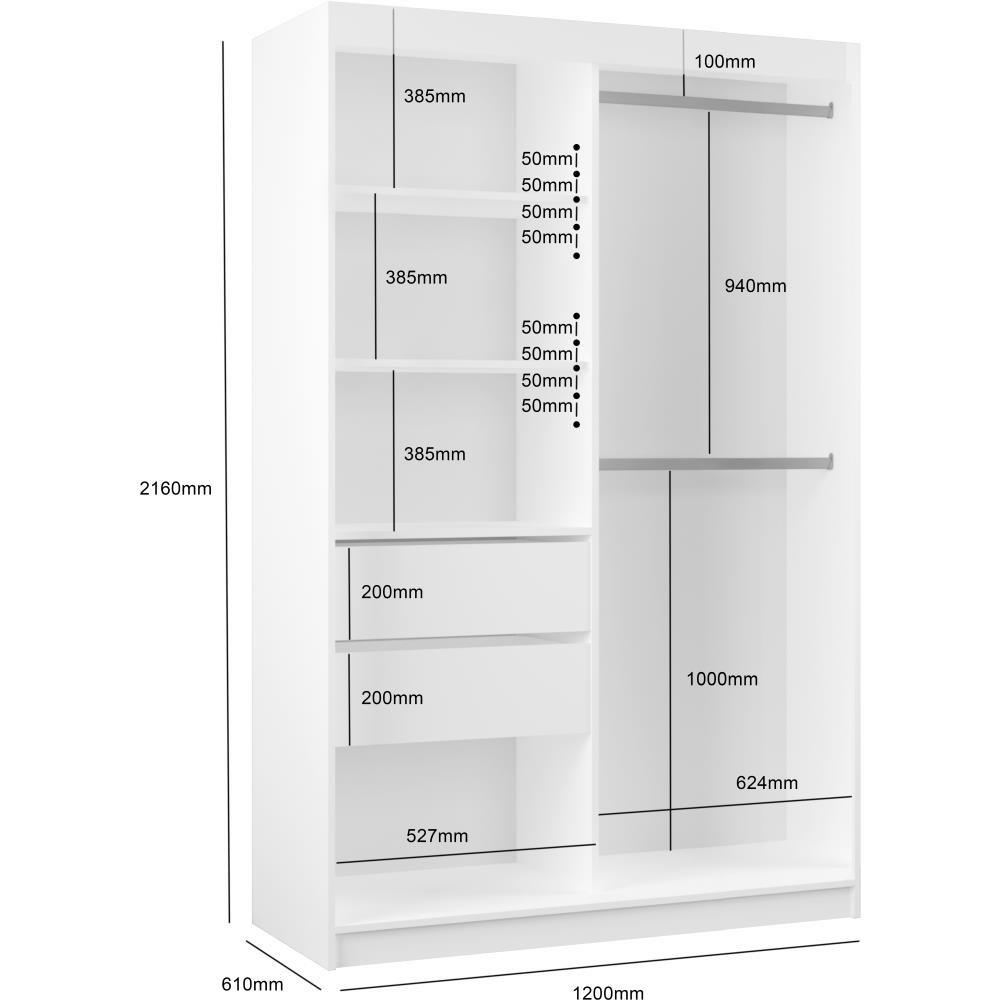 Thumbnail - Beautysofa Schwebetürenschrank, Weiß, Schwarz, Holzwerkstoff, 5 Fächer, 120x216x61 cm, Schlafzimmer, Kleiderschränke, Sc...
