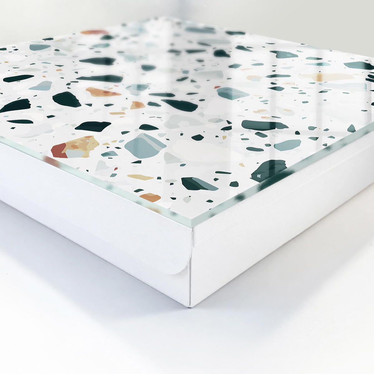 SCHLÜSSELBOX Weiß 30x30 cm – Türöffnung nach rechts - Bunte Kieselsteine - Grün, Metall (30/30/5cm) - TULUP