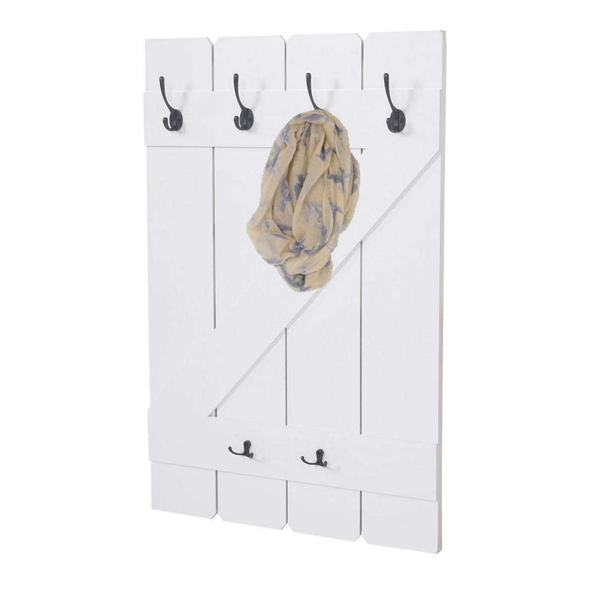 WANDGARDEROBE 91x60x10cm 6 Haken Weiß lackiert - Weiß, Holz (60/91/10cm) - BERLINLODGE