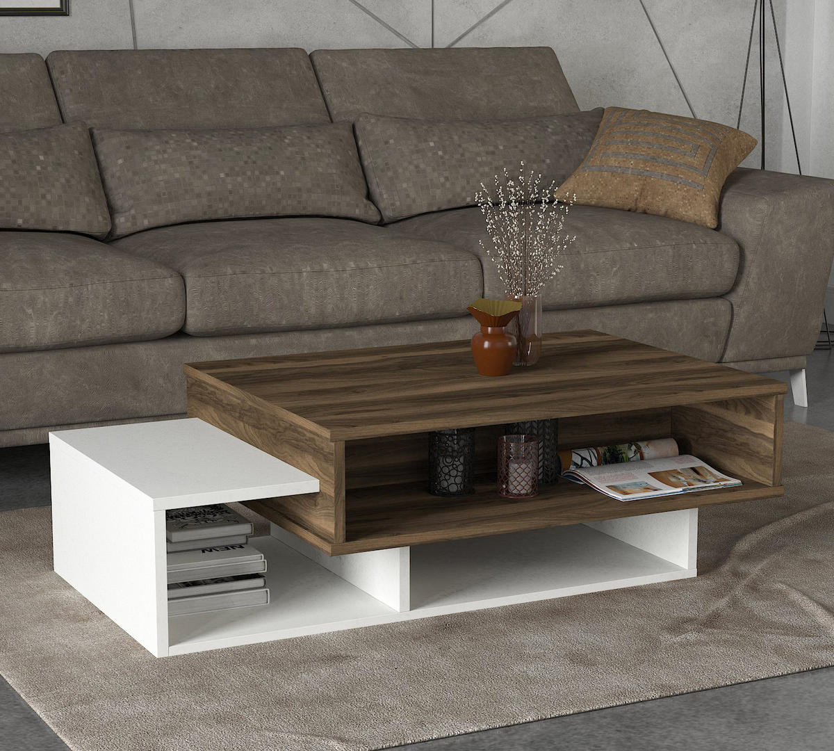 COUCHTISCH Tab Weiß Walnuss - Walnussfarben/Weiß, Holzwerkstoff (60/105/32cm) - moebel17