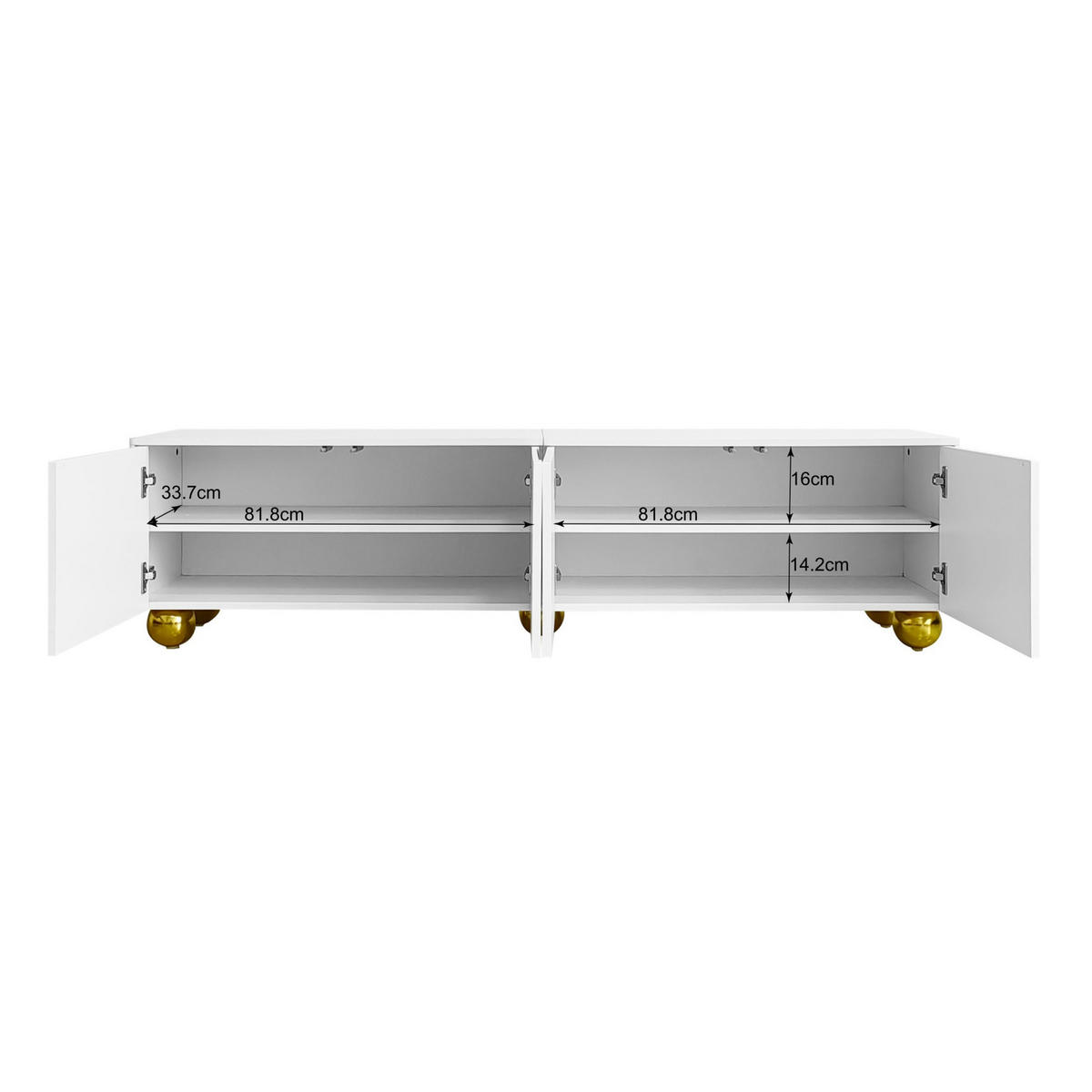 TV-LOWBOARD aus Spanplatte 170x38x44 cm Weiß und Gold mit 4 Türen und Push-to-Open - Weiß, Holzwerkstoff (170/44/38cm) - IVMEU