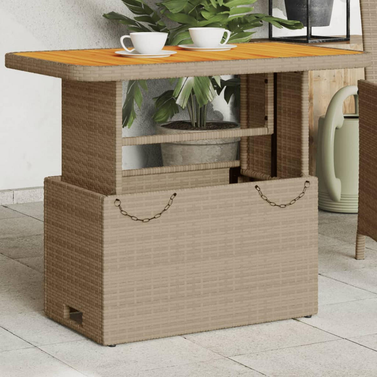 GARTENTISCH Beige 90/55/71 Cm Poly Rattan Und Akazienholz - Beige, Kunststoff (90/55/71cm) - vidaXL
