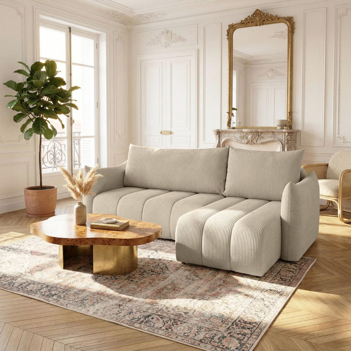 ECKSOFA Ontario Xs Mit Schlaffunktion - Beige, Holzwerkstoff/Textil (226/154cm) - Fun Möbel