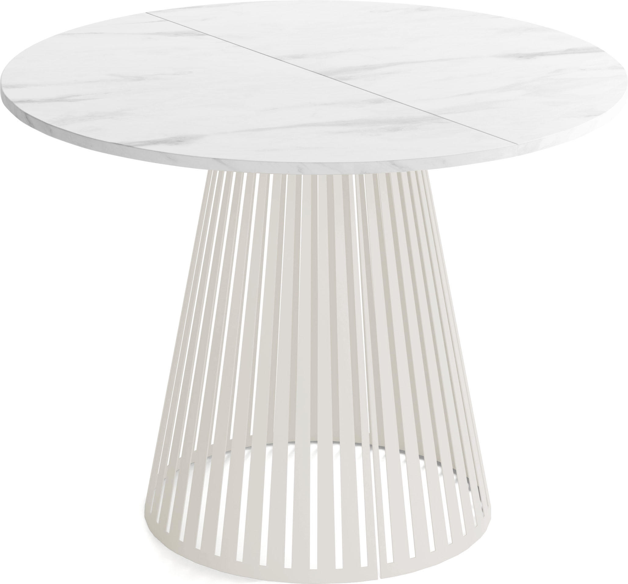 ESSTISCH Naro rund ausziehbar mit Lamellen-Metallgestell in Beige Kaschmir, Marmor Weiß 100-180/100/76 cm - Kaschmir/Ecru, Holzwerkstoff/Metall (100/100/76cm) - WFL GROUP