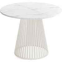 ESSTISCH Naro rund ausziehbar mit Lamellen-Metallgestell in Beige Kaschmir, Marmor Weiß 100-180/100/76 cm - Kaschmir/Ecru, Holzwerkstoff/Metall (100/100/76cm) - WFL GROUP