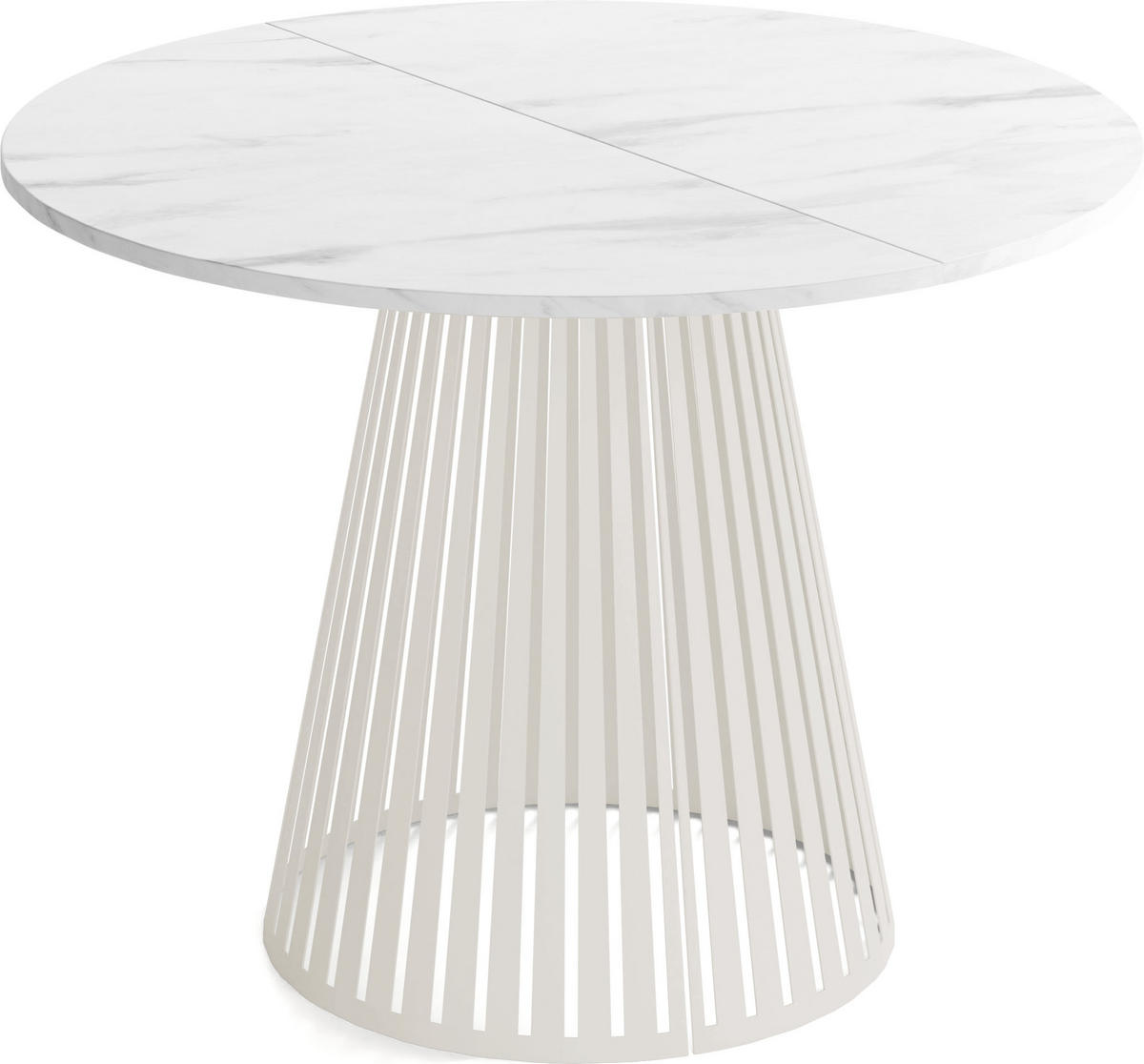 ESSTISCH Naro rund ausziehbar mit Lamellen-Metallgestell in Beige Kaschmir, Marmor Weiß 100-180/100/76 cm - Kaschmir/Ecru, Holzwerkstoff/Metall (100/100/76cm) - WFL GROUP