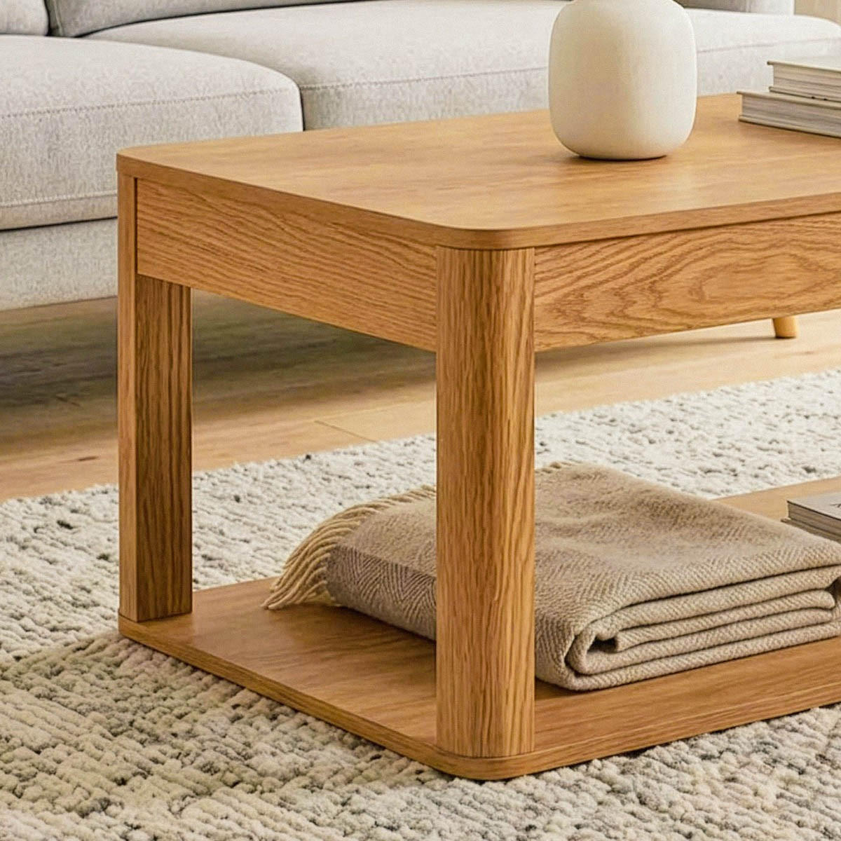 COUCHTISCH 2 rechteckige Holzoptik-Ablagen L90 cm - CELIA - Eschefarben, Holzwerkstoff (56/50/40cm) - Calicosy