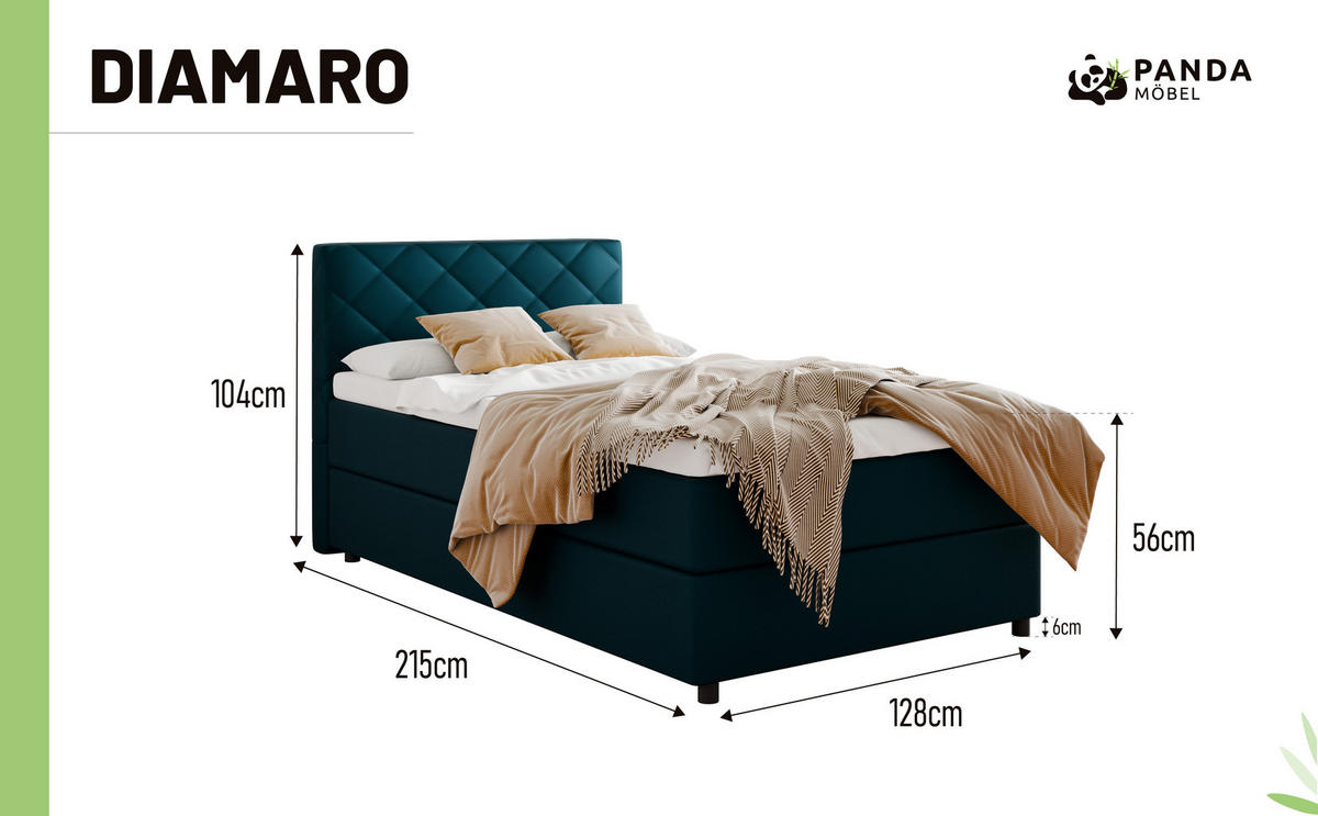 BOXBETT Diamaro 120x200 cm mit Bettkasten und Topper - Dunkeltürkis - Türkis, Holz (120/215cm) - Panda Möbel