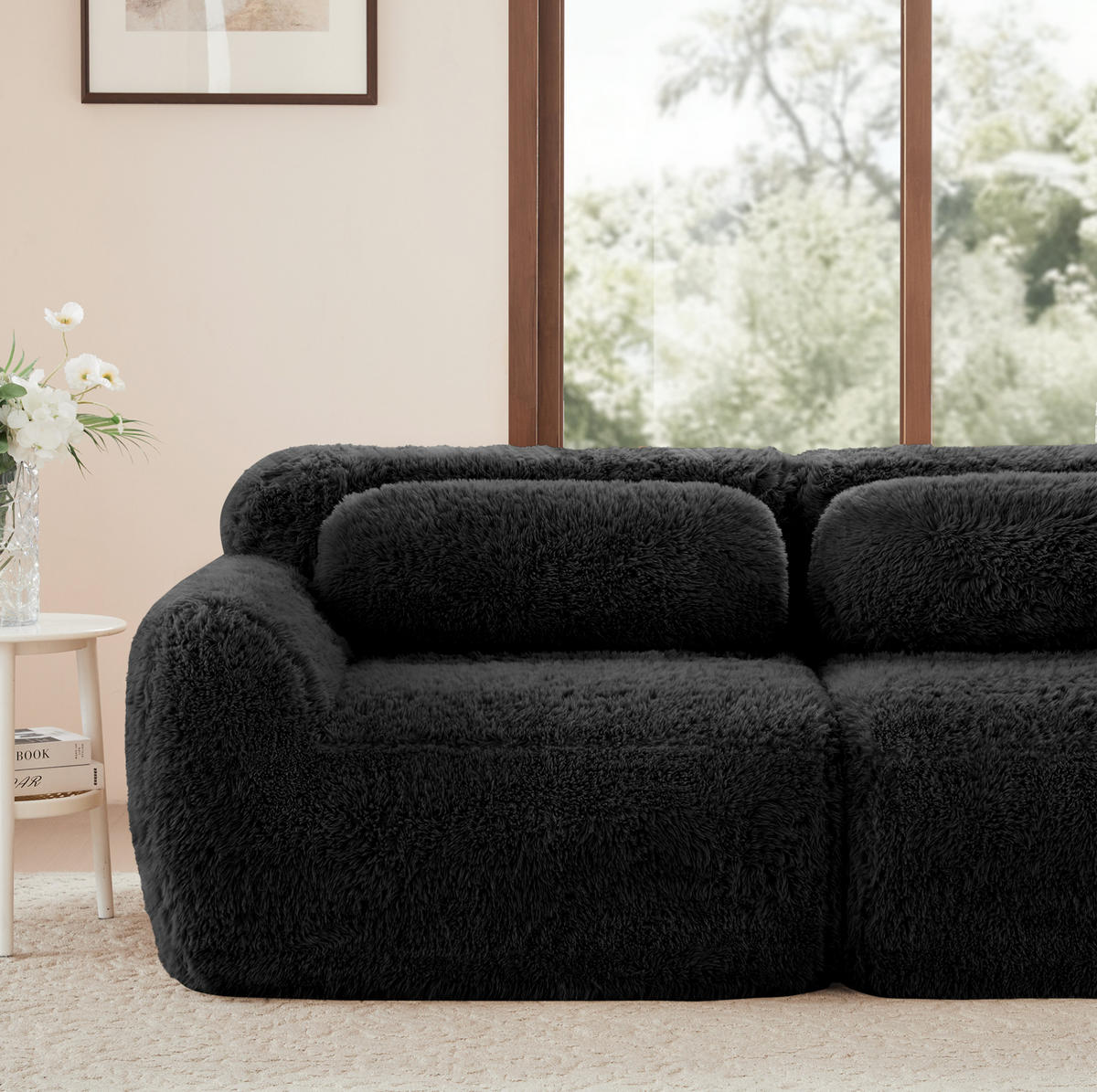 ECKSOFA 378/179/73 cm schwarz aus Plüsch modular und montagefrei - Schwarz, Textil (179/378cm) - OKWISH