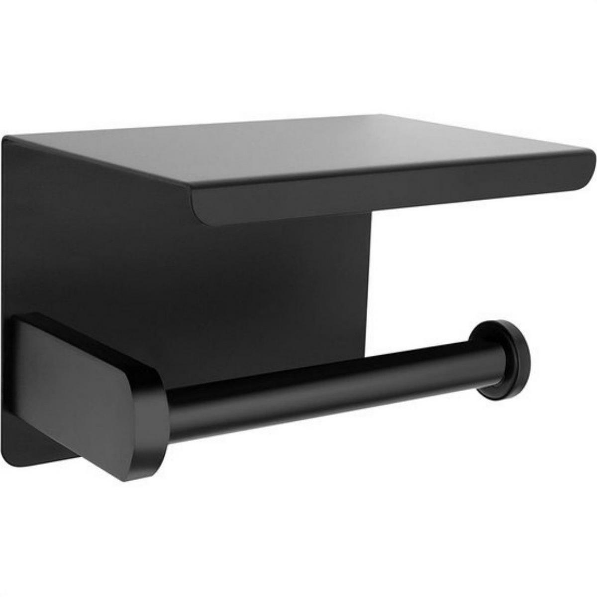TOILETTENPAPIERHALTER Schwarz mit Ablage klebend oder Bohrung für Toilettenpapier - Schwarz, Metall (10/10/14cm) - MCBOSON