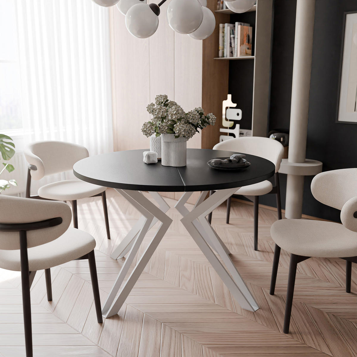 ESSTISCH ausziehbar aus MDF, Schwarz - Schwarz/Weiß, Holzwerkstoff (120/120/76cm) - Idohome