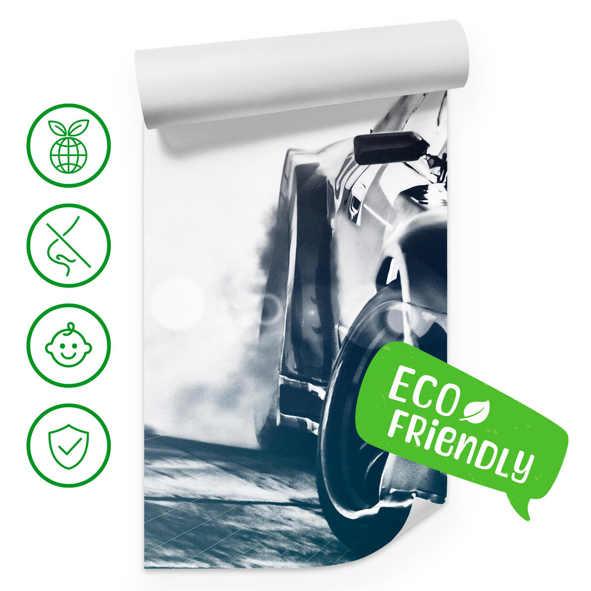 FOTOTAPETE für Jugendzimmer Drift Sportwagen Action 250x175 - Schwarz/Weiß, Papier (250/175cm) - Muralo