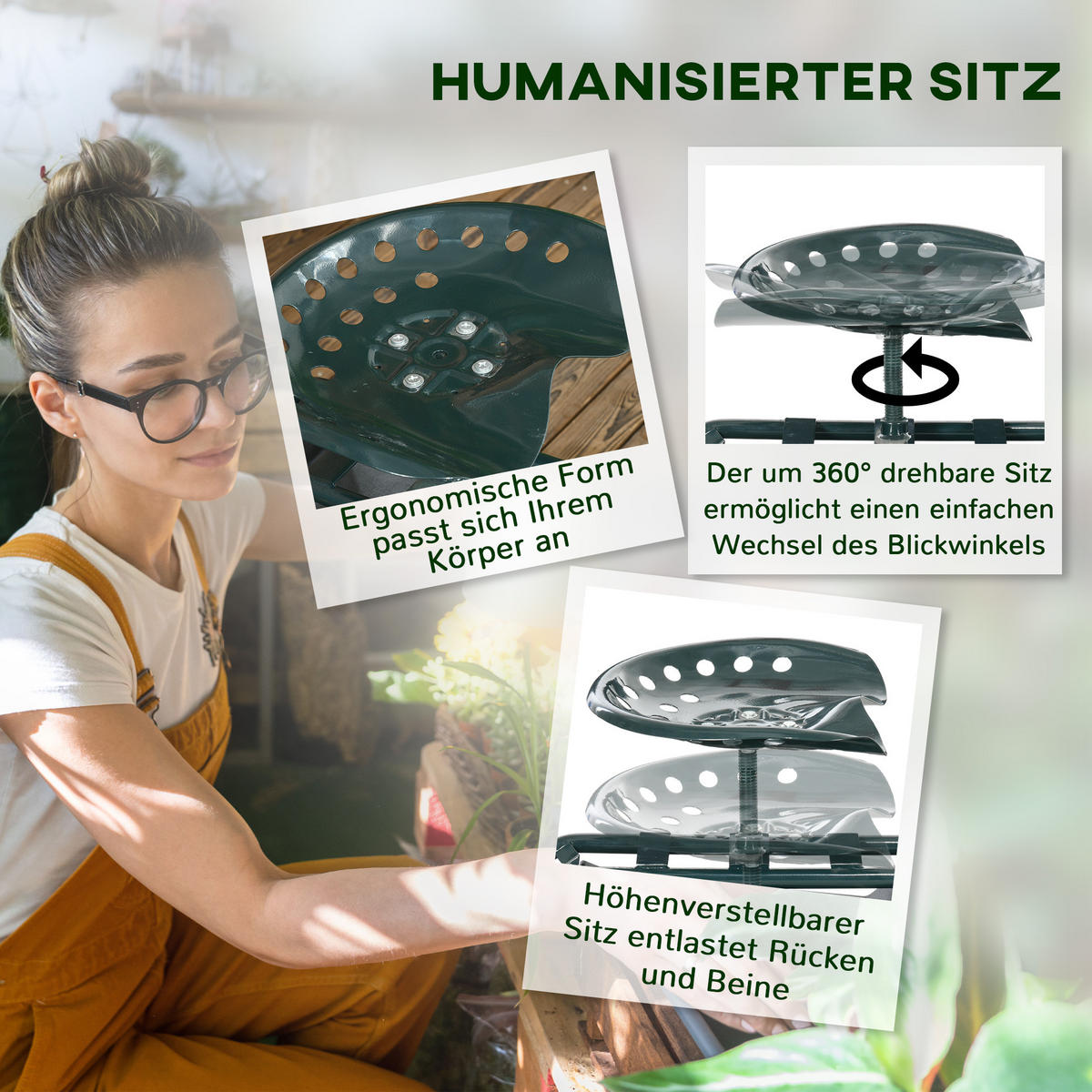 WERKSTATTWAGEN mit Ablage Korb fahrbar für kleine Gartengeräte Stahl Grün - Dunkelgrün, Naturmaterialien/Metall (36.5/60/83cm) - Outsunny