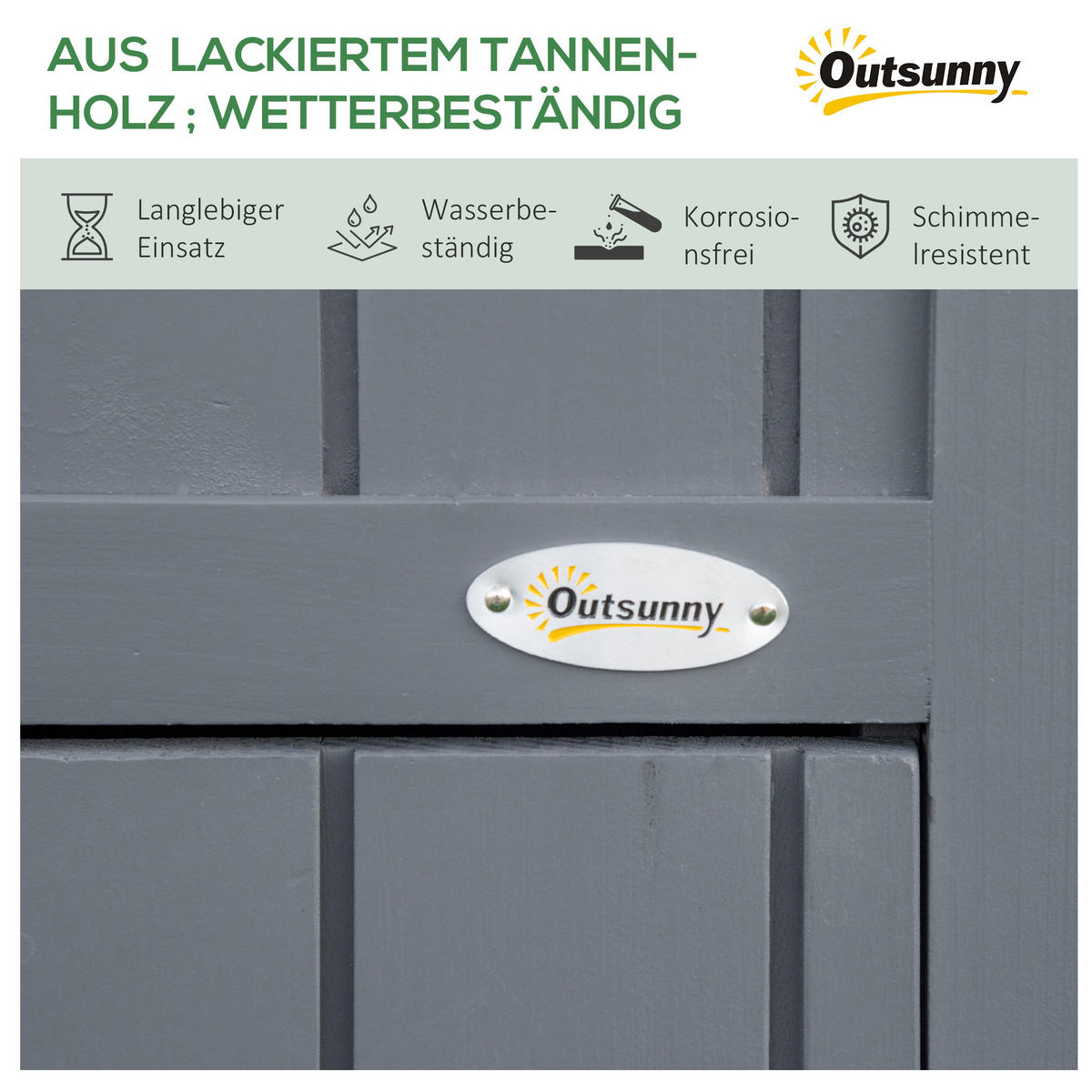 GARTENSCHRANK aus Holz, Geräteschuppen, Holzhütte, Giebeldach, Grau+Schwarz - Grau, Holz (51.5/180/129cm) - Outsunny