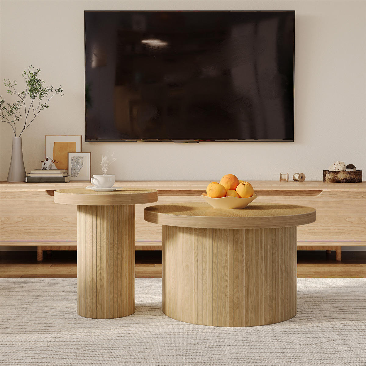 COUCHTISCH 2er Set Naturholz rund Beistelltisch - Naturfarben, Holz (66/66/40cm) - Kaket