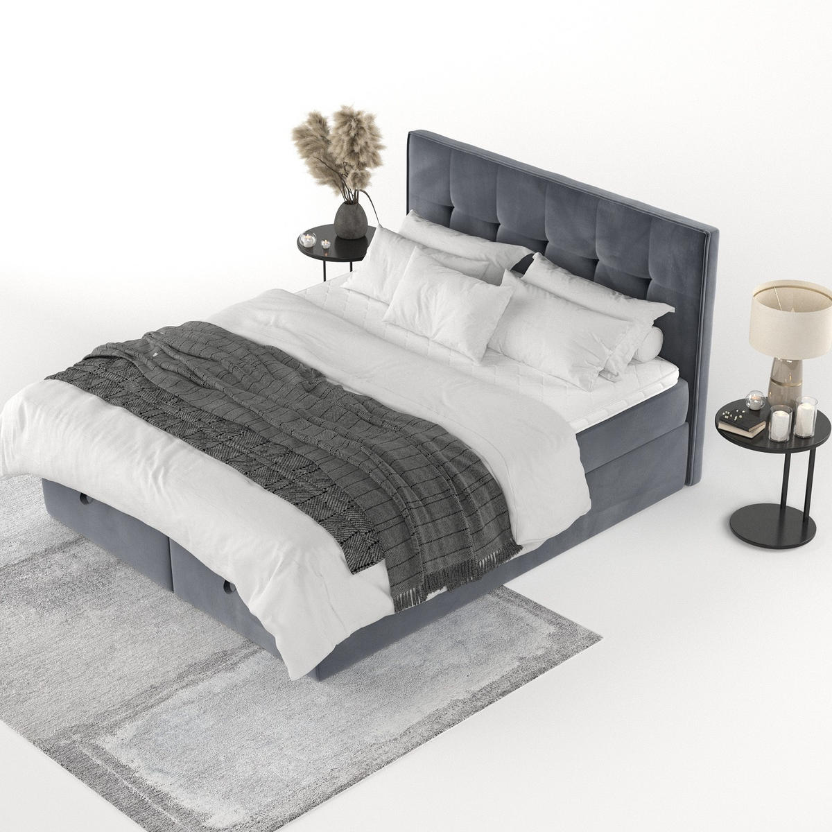 BOXBETT Tivra 140/200 cm Dunkelgrau im Kronos Stoff - Dunkelgrau/Schwarz, Holz/Holzwerkstoff (140/200cm) - AltaBeds