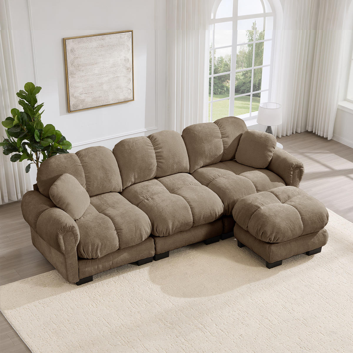 ECKSOFA 260/149/90 cm Braun Cord mit mobiler Ottomane und 2 kleinen Dekokissen - Braun, Textil (260/149cm) - Oxeza