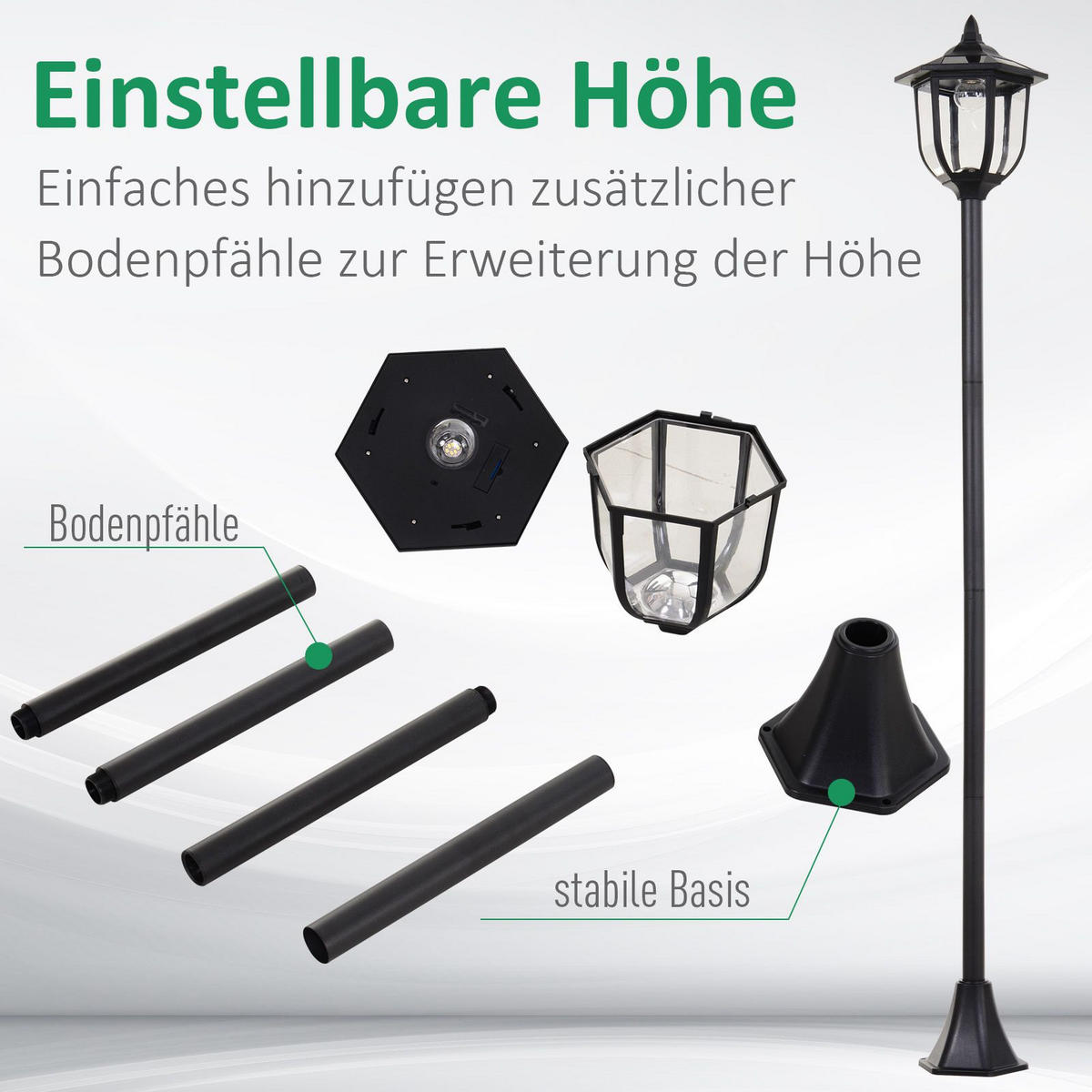 GARTENLATERNE, Schwarz, ABS (Kunststoff), Edelstahl - Schwarz, Kunststoff (26.5/26.5/177cm) - Outsunny