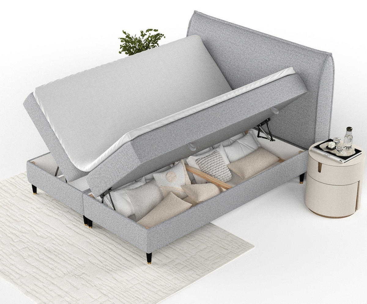 BOXBETT Melba Grau 180/200 cm mit Bonellmatratze - Schwarz/Grau, Holz/Holzwerkstoff (180/200cm) - Maison de Reve