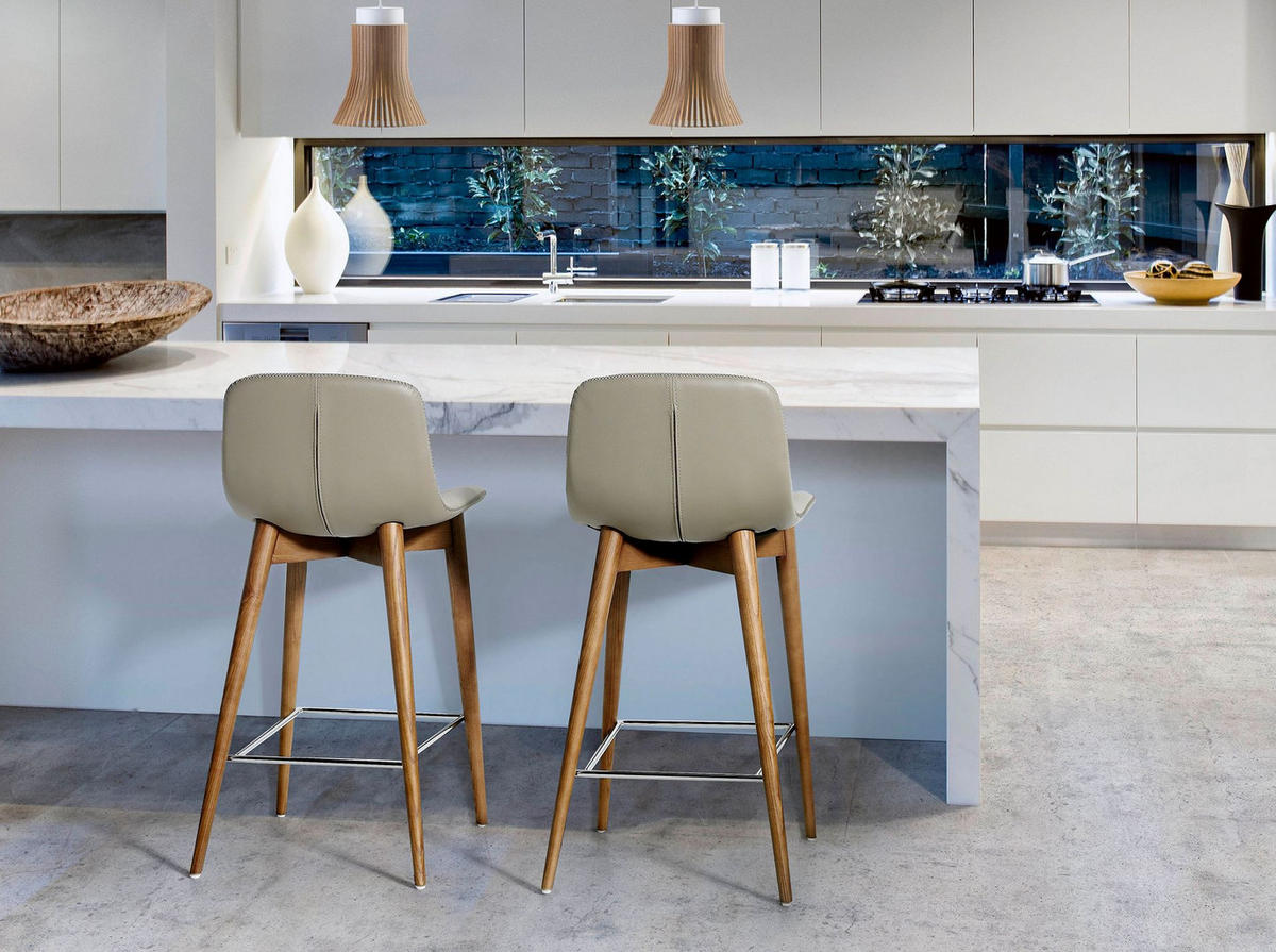 BARHOCKER Nerzfarben 43/52/93 cm - Fango/Nussbaumfarben, Leder/Holz (43/93/52cm) - ANGEL CERDA