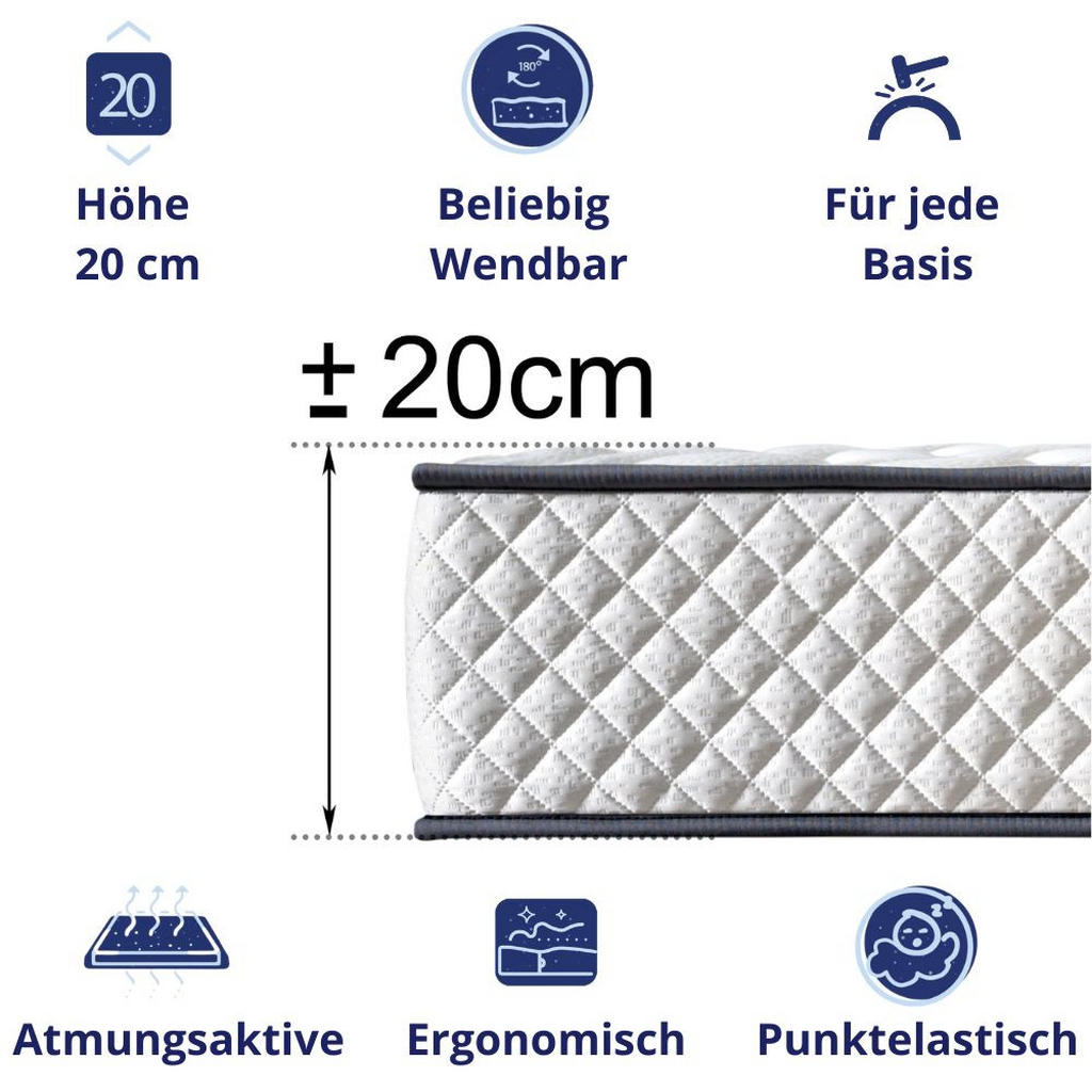 Thumbnail - Dagostino Home Kaltschaummatratze, Weiß, Textil, Mode, H3 + H4, Füllung: Kaltschaum, Rechteckig, 140x200 cm, Oeko-Tex® S...