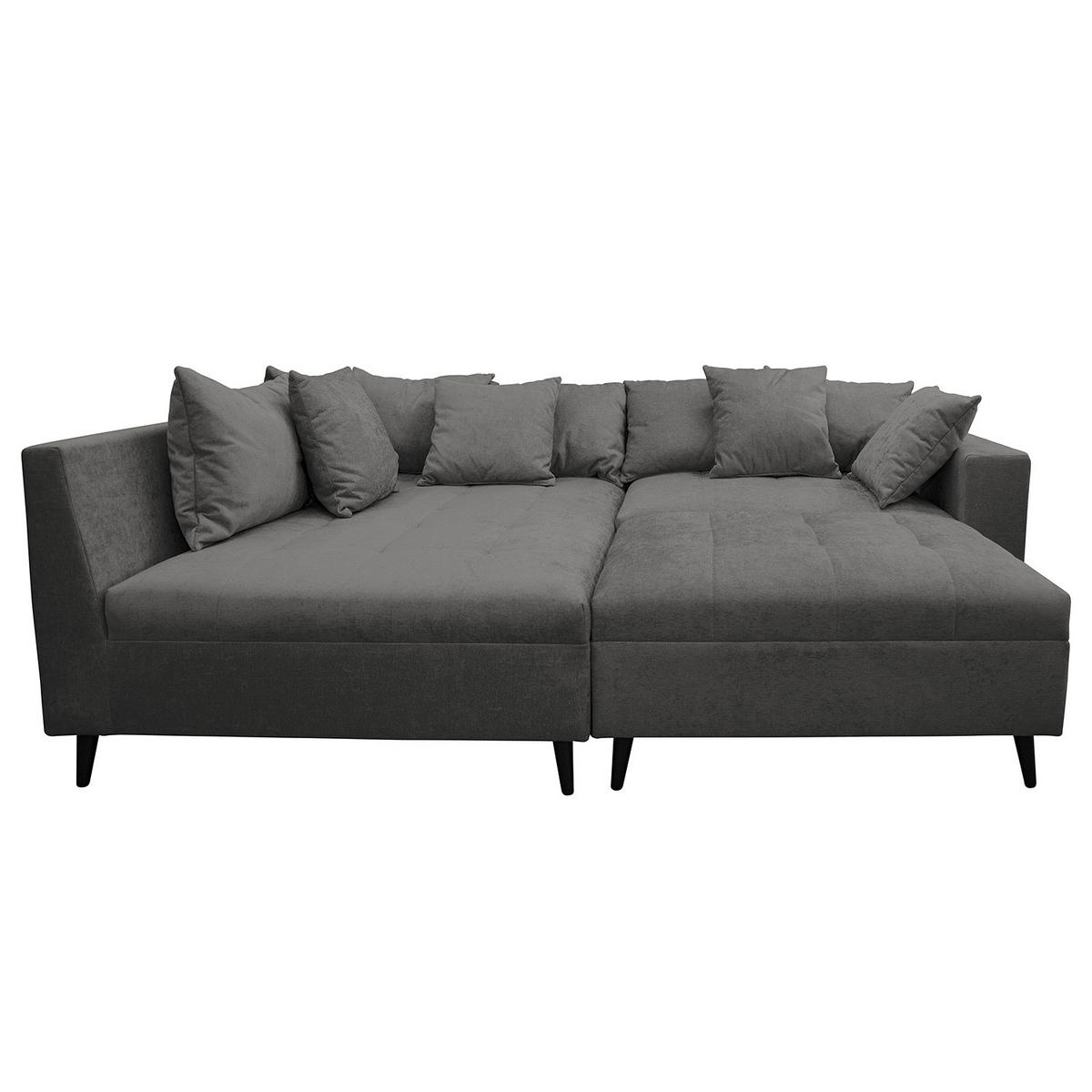 ECKSOFA mit Ottomane und Hocker - Schwarz/Grau, Birkenholz/Textil (247/174cm) - home24