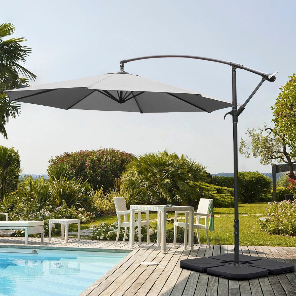 AMPELSCHIRM aus Polyester Metall in Hellgrau wetterfest standfest drehbar 360° neigbar 60° 3 x 2.6m - Grau, Metall (260/50cm) - Livingandhome