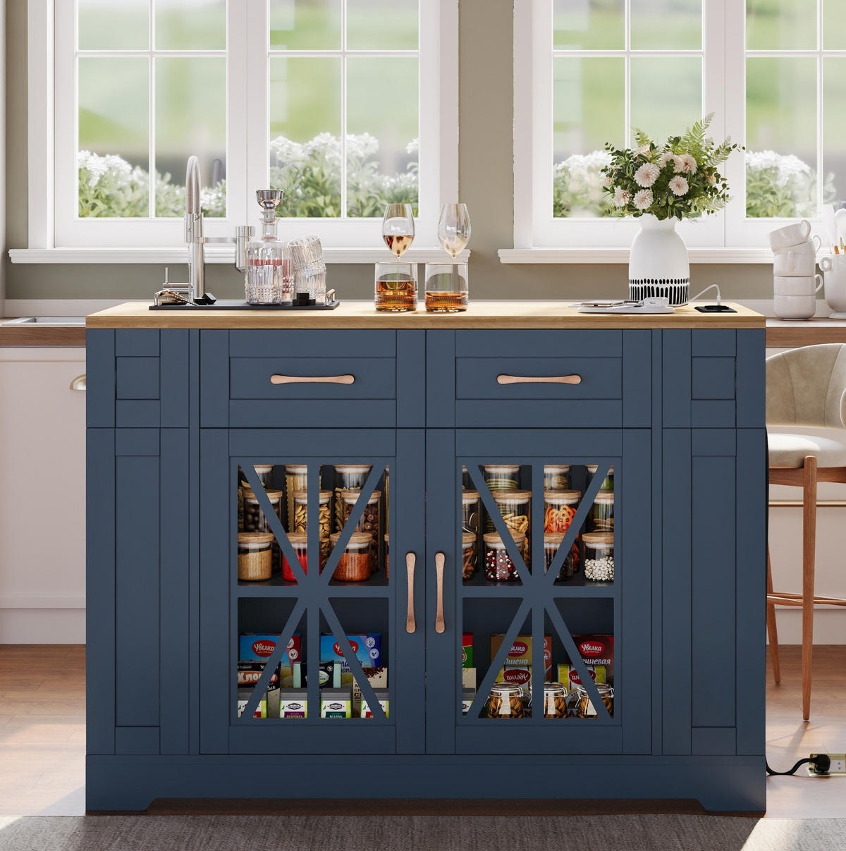 KÜCHENINSEL mit Klapptisch 120 cm Blau MDF - Blau, Holz (65/92/120cm) - Beauniv