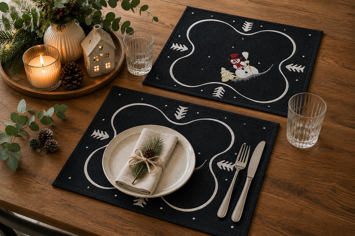 PLATZSET Weihnachten Schneemann 35/35 cm Leinenoptik - Weiß/Grau, Textil (35/35cm) - TiborTex