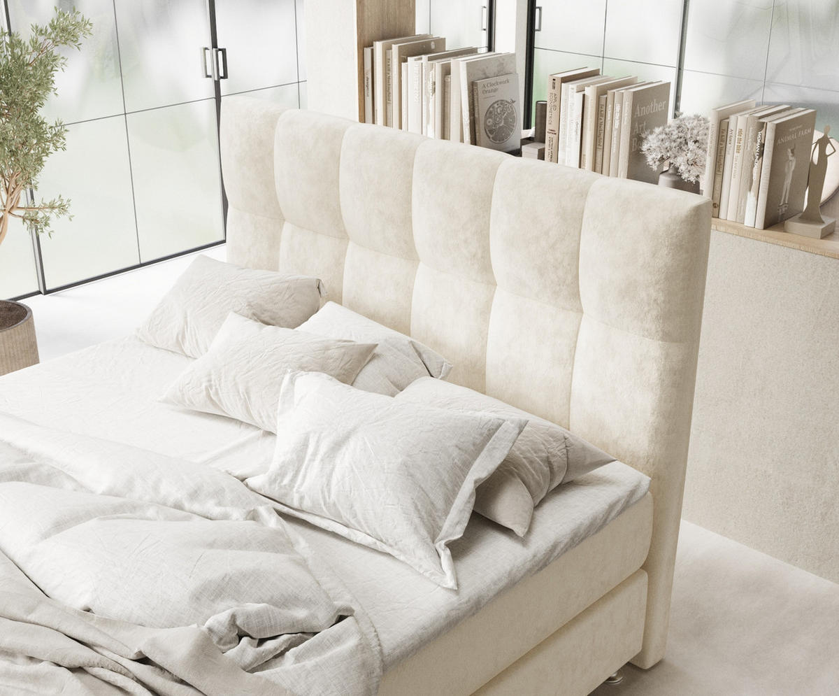 BOXSPRINGBETT Elisio Creme 160/200 cm mit Latex-Topper - Silberfarben/Creme, Holz/Holzwerkstoff (160/200cm) - Maison de Reve