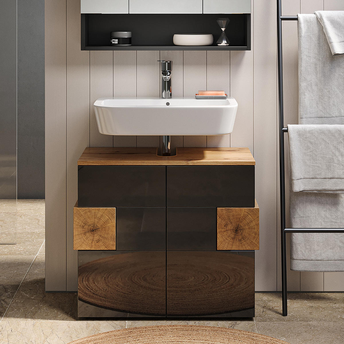 WASCHBECKENUNTERSCHRANK Eden Anthrazit 73.1 x 64 cm - Anthrazit/Eiche Artisan, Holzwerkstoff (73.1/64/37cm) - Vicco