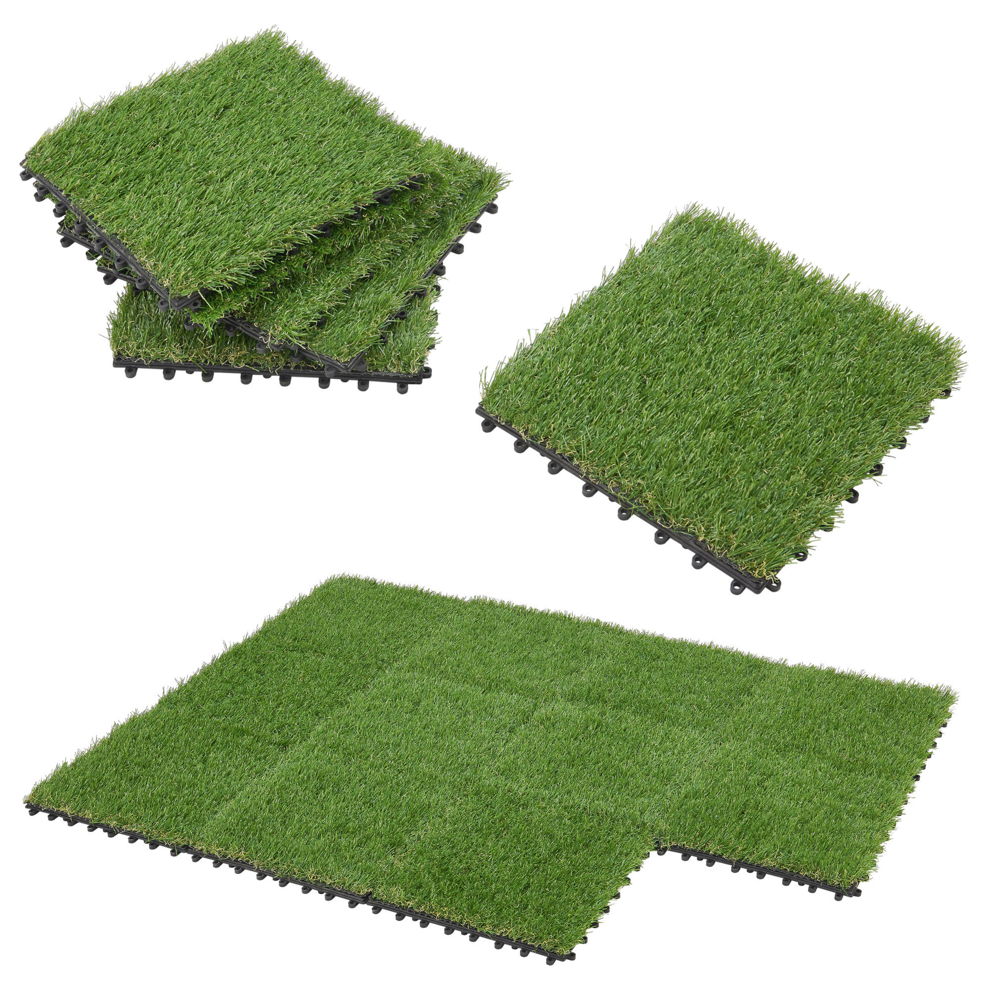 KUNSTRASENFLIESEN-SET 11 TLG. Wiesloch - Grün, Kunststoff (30/30/2.2cm) - [en.casa]