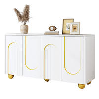 SIDEBOARD 4 Türen Goldlinien Design Metallfüße Modern Schrank - Weiß, Holzwerkstoff (140/74/40cm) - FLIEKS
