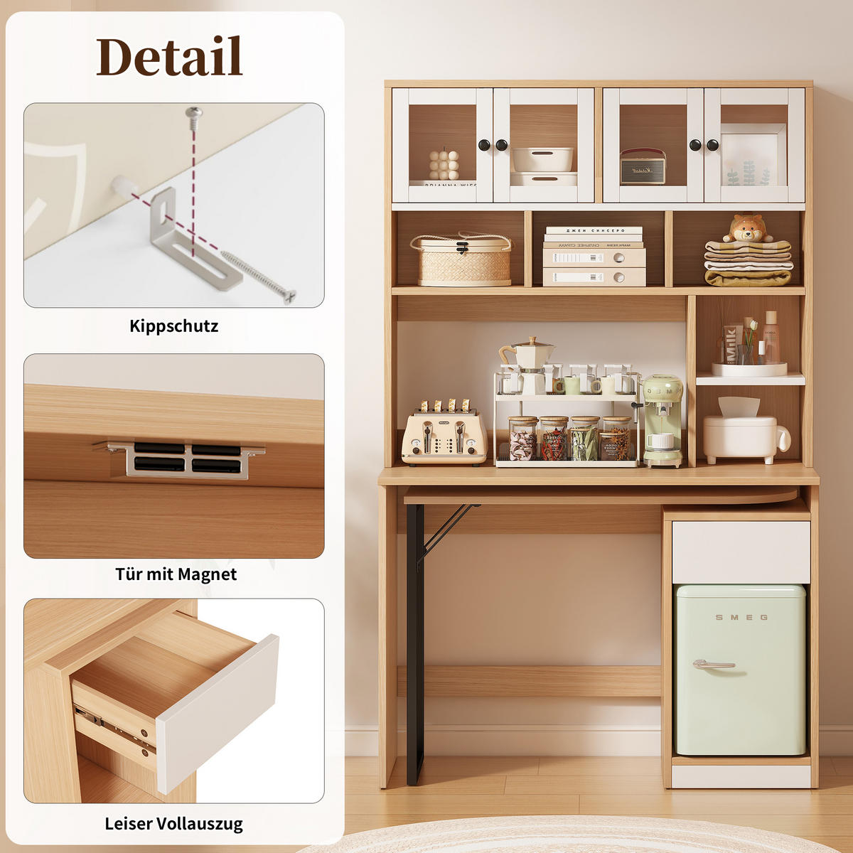 COMPUTERTISCH beige 110/55/180 cm - Beige, Holzwerkstoff (55/110/180cm) - Urban Meuble