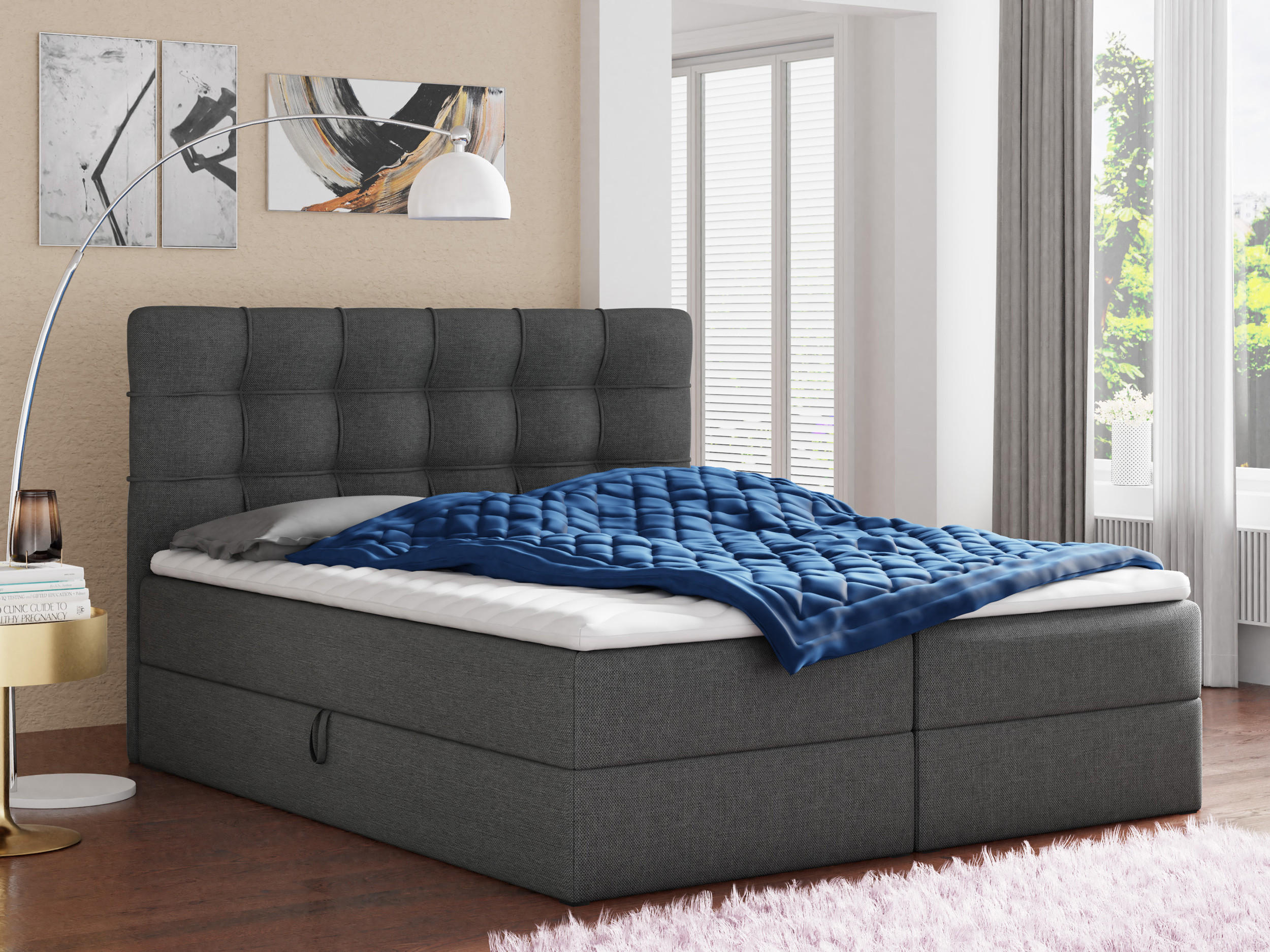 BOXBETT Best - 180x200 - dunkelgrau (Inari 94, Webstoff) - Dunkelgrau/Schwarz, Holz/Holzwerkstoff (180/200cm) - Sofnet