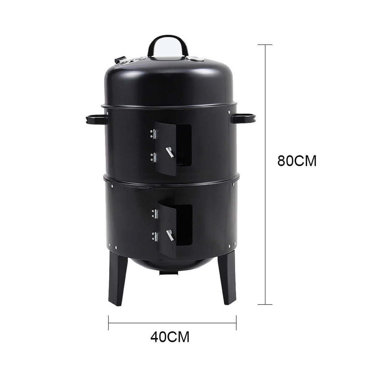 SMOKER Räuchergrill aus Stahlblech Schwarz mit 2 Prüftüren abnehmbar 40×40×80 cm - Schwarz, Metall (80/40cm) - Livingandhome