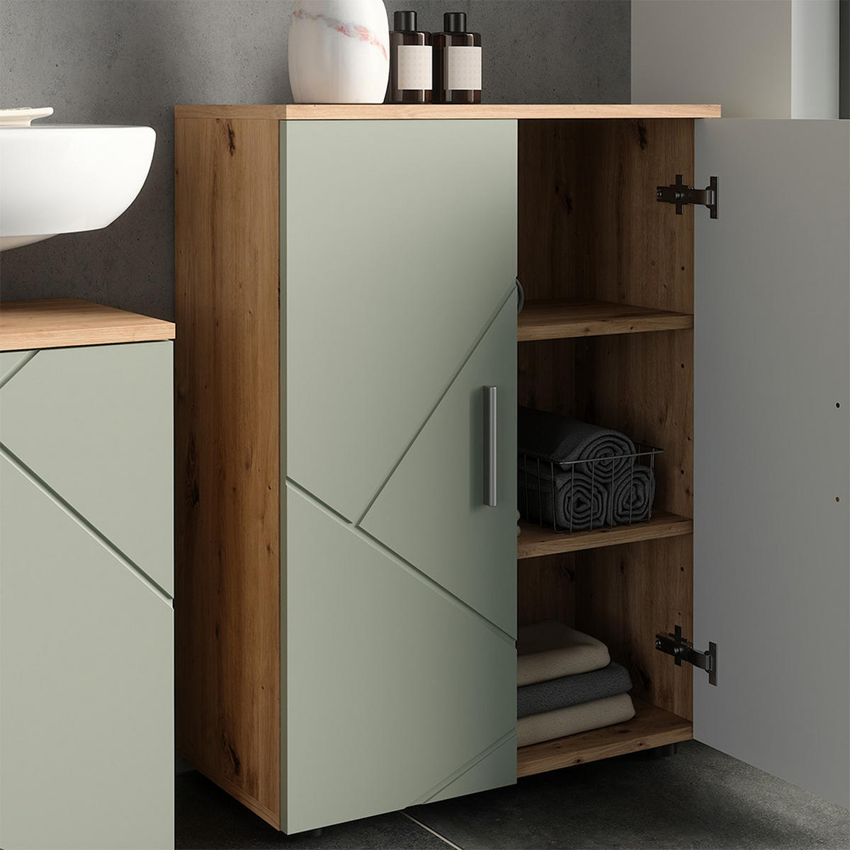 BADMÖBEL-SET Irma Salbeigrün 4 Teile - Salbeigrün, Holzwerkstoff (80/58.6/41cm) - Vicco