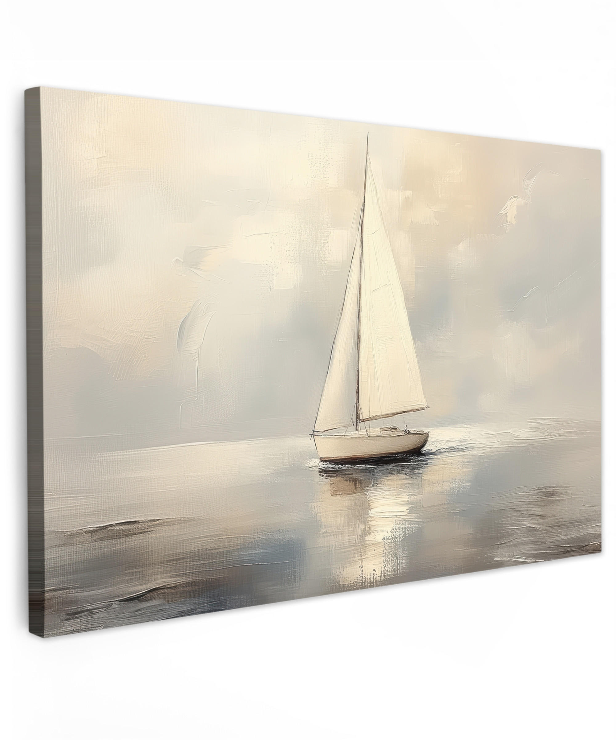 LEINWANDBILD Segelschiff - Meer - Bewölkt Groß 140x90 cm - Creme, Textil (140/90cm) - MuchoWow