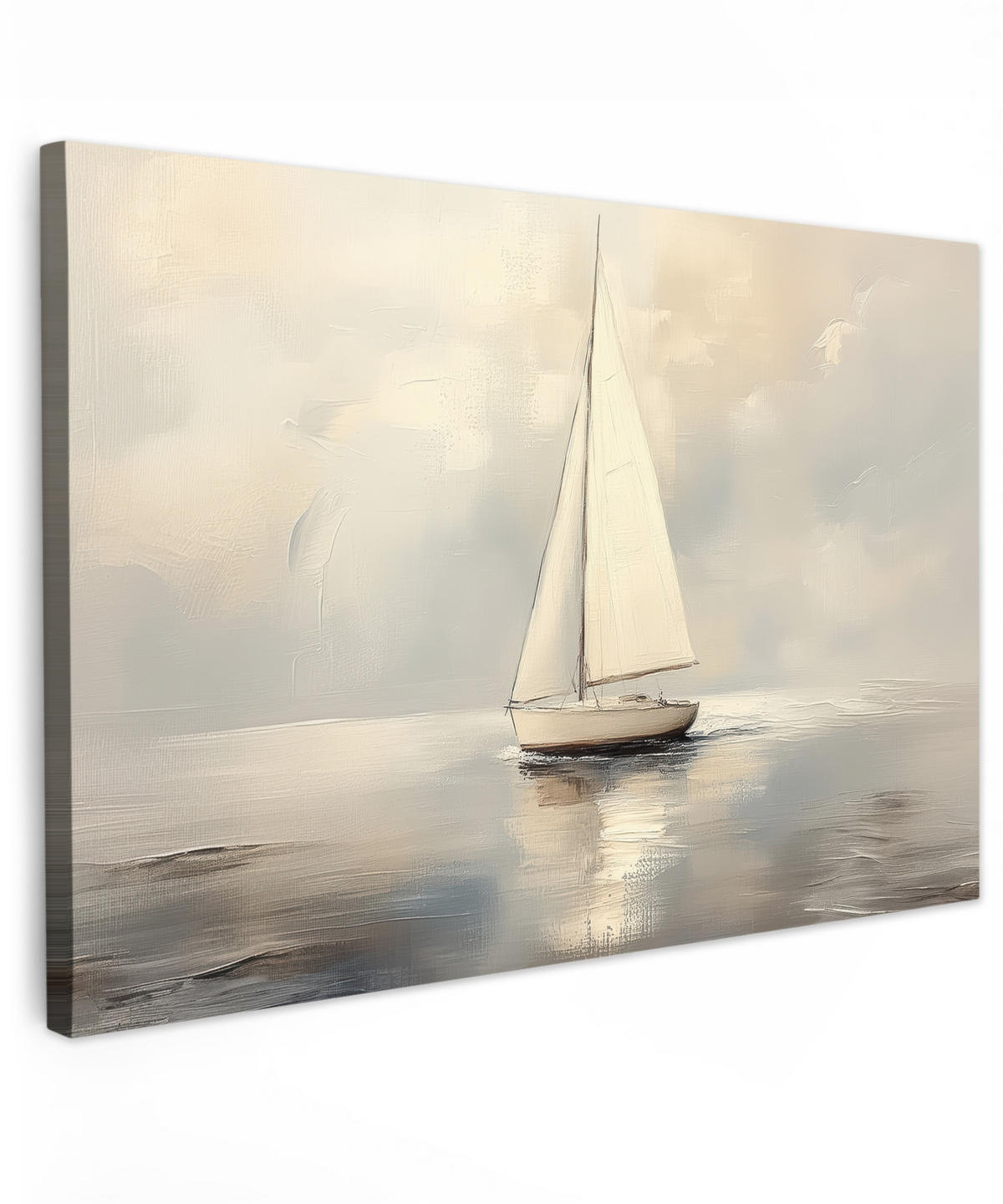 LEINWANDBILD Segelschiff - Meer - Bewölkt Wohnzimmer Groß 120x80 cm - Creme, Textil (120/80cm) - MuchoWow