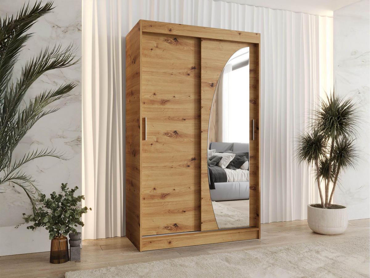 SCHWEBETÜRENSCHRANK Wika 120 cm mit Schubladen - Silberfarben/Eiche Artisan, Holzwerkstoff/Kunststoff (120/200/62cm) - MIRJAN24