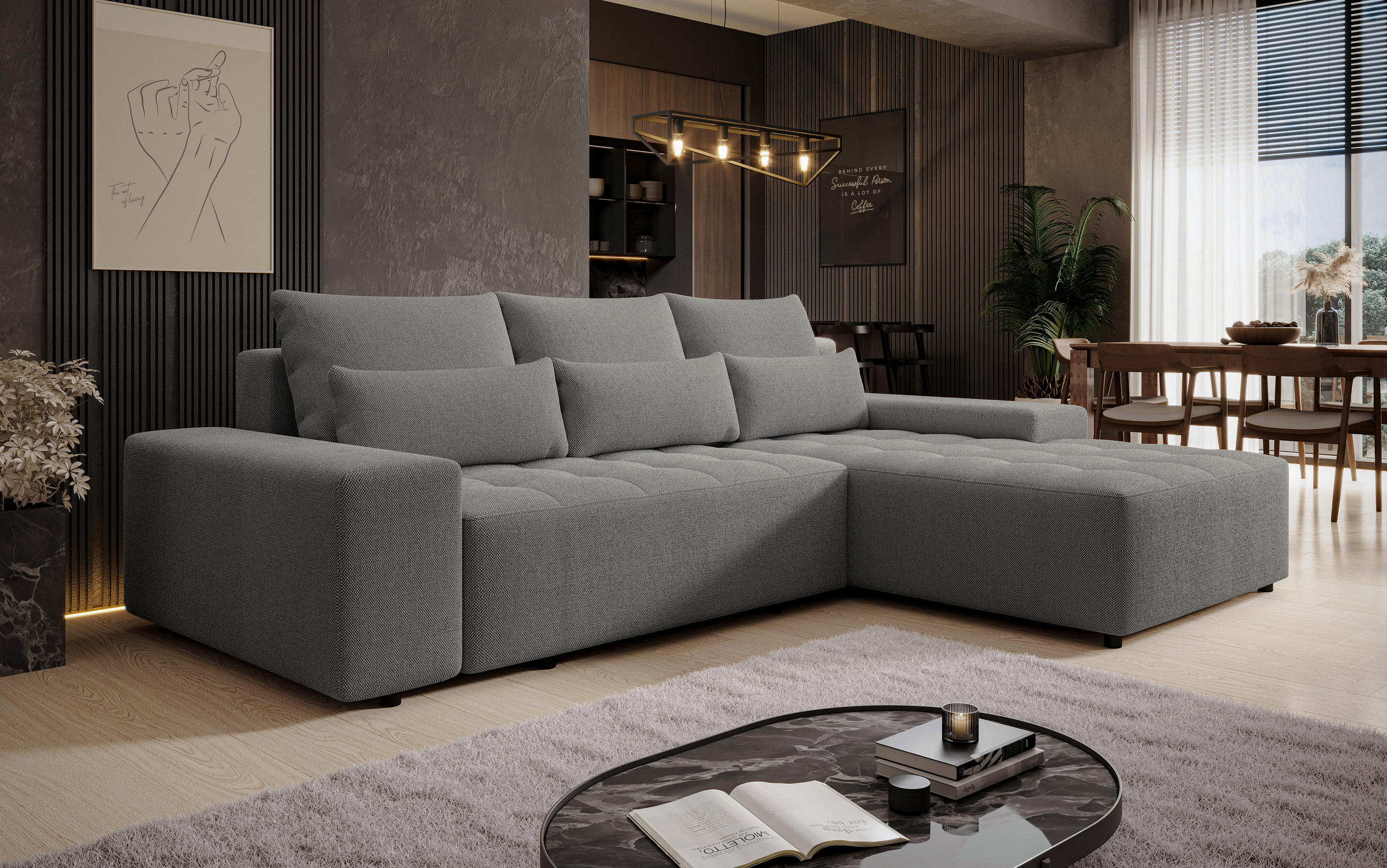 ECKSOFA L Form Alvorada Grau 280/184/88 cm – modernes Sofa fürs Wohnzimmer - Schwarz/Grau, Kunststoff/Textil (280/184cm) - AX Living
